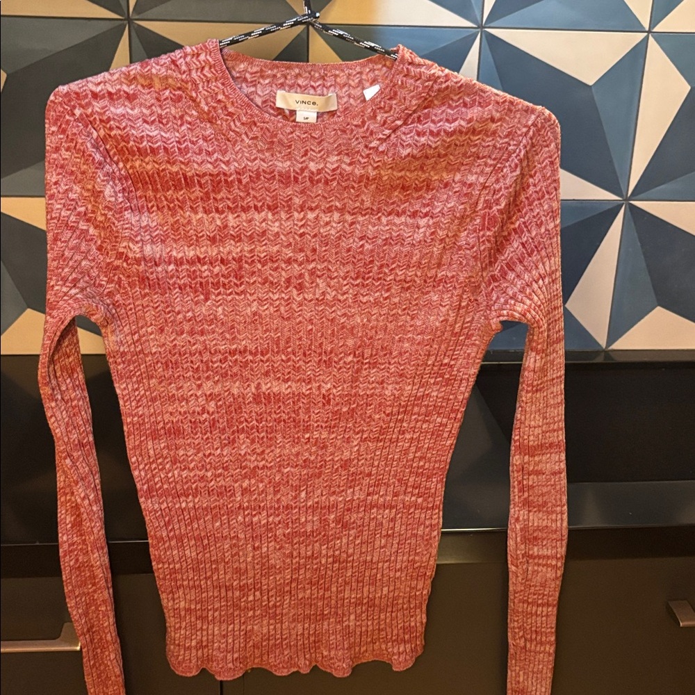 Vince Ribbed Red Knit Top